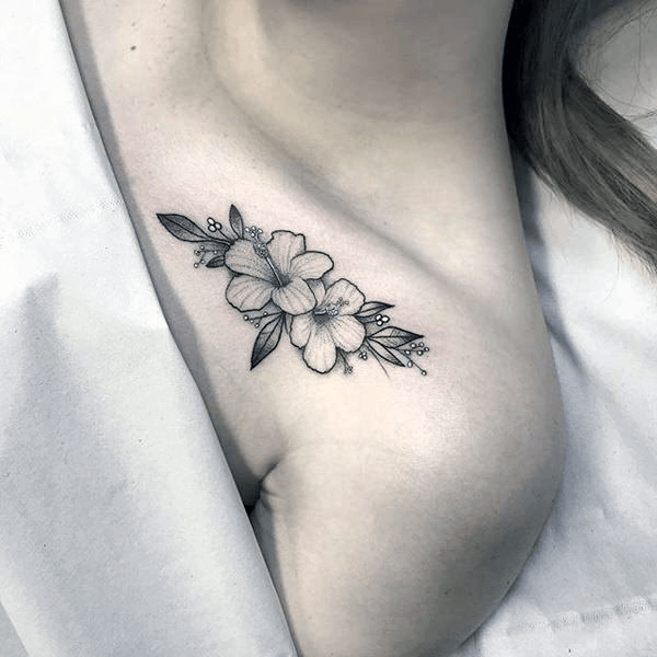 Womens Collarbone Stunning Black Flower Tattoo