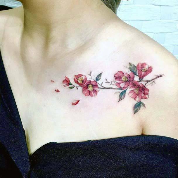 Womens Collarbone Tattoo Floral