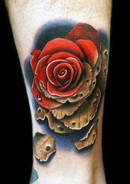 Womens Color Infused Rose Flower Tattoo On Arms