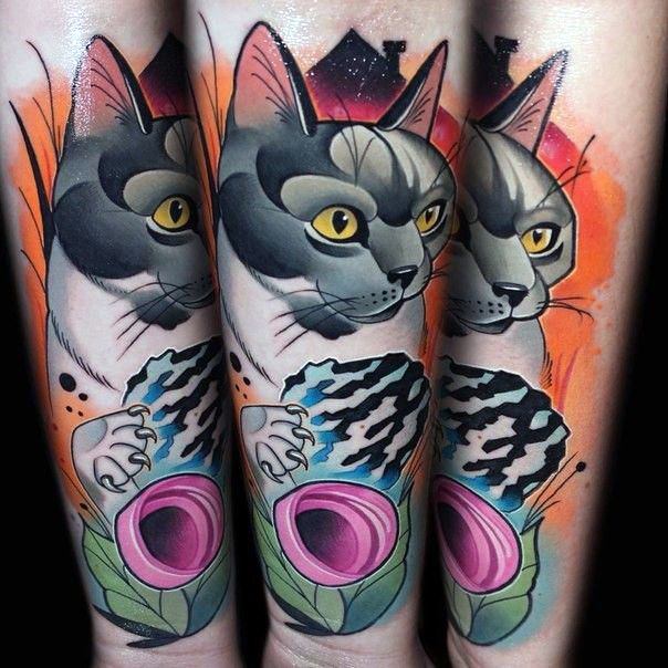 Womens Colored Tattoo Cat