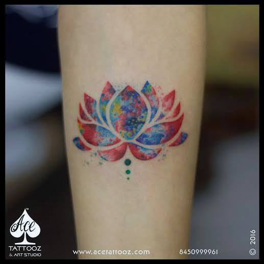 Womens Colorful Lotus Tattoo On Forearms
