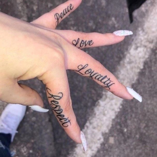Womens Committed Words Tattoo Fingers