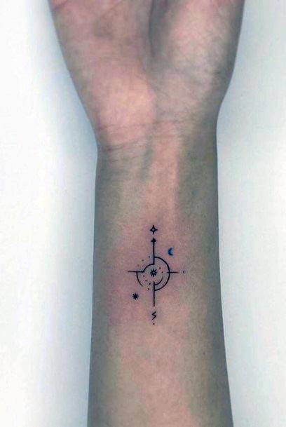 Womens Compass New Moon Tattoo Wrist