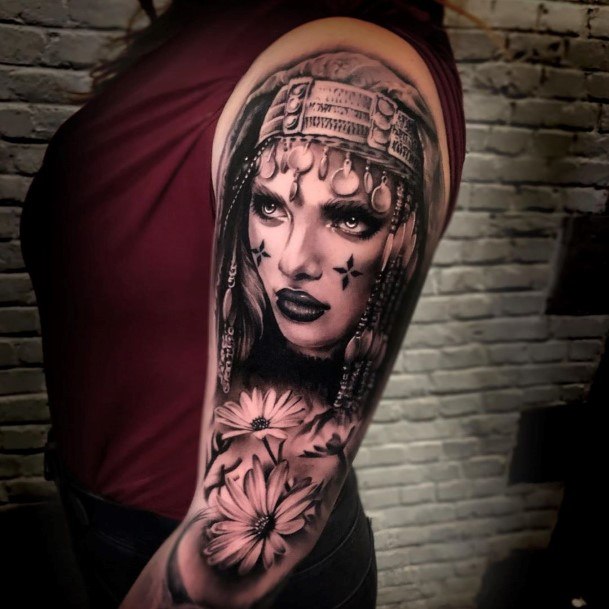 Womens Cool Arabic Lady Tattoo On Arms