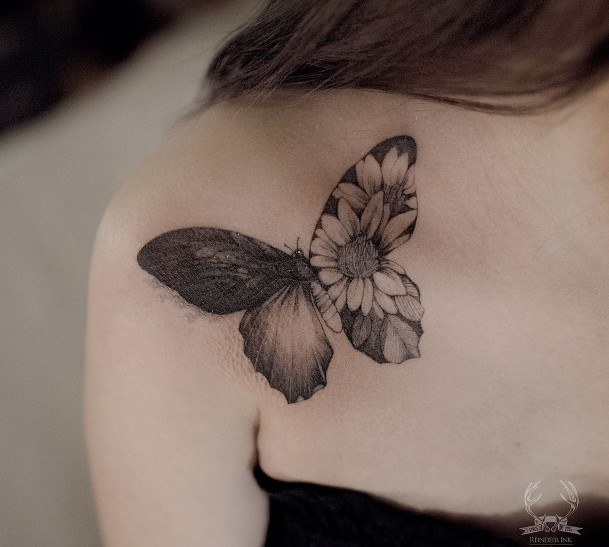 Womens Cool Black Two Sided Buttefly Tattoo