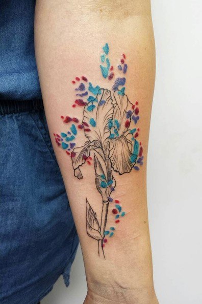 Womens Cool Blue And Red Art Tattoo Forearms