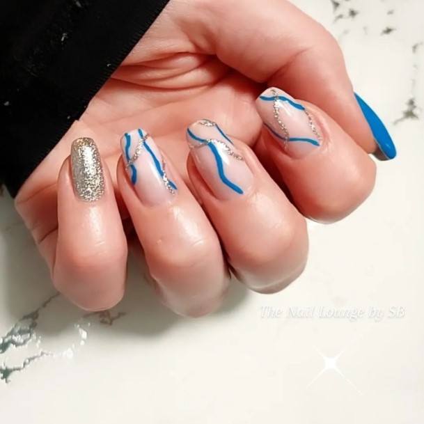 Womens Cool Blue And Silver Nail Ideas