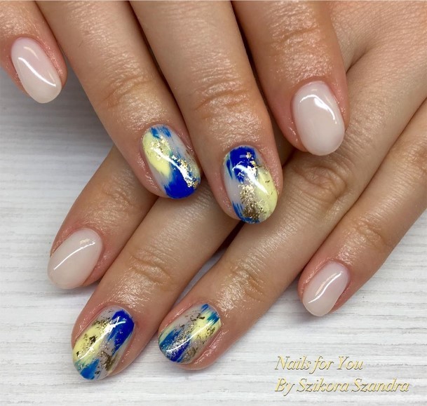 Womens Cool Blue And Yellow Nail Ideas