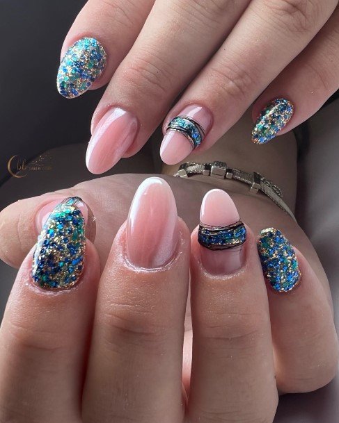 Womens Cool Blue Glitter Nail Ideas