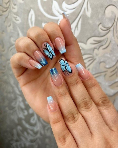 Womens Cool Blue Ombre Nail Ideas