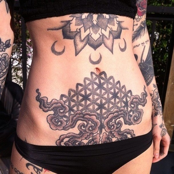 Womens Cool Crossed Art Tattoo Stomach