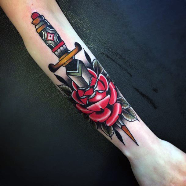 Womens Cool Dagger Rose Tattoo Ideas