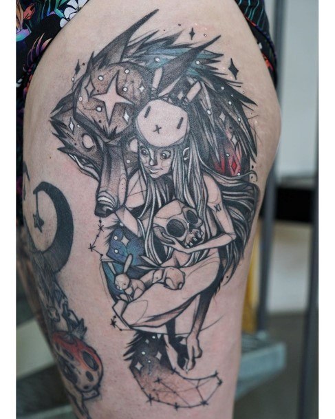 Womens Cool Ghastly Horse Lady With A Skul Tattoo Arms