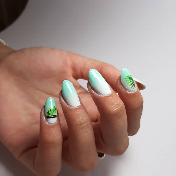 Womens Cool Green And White Nail Ideas