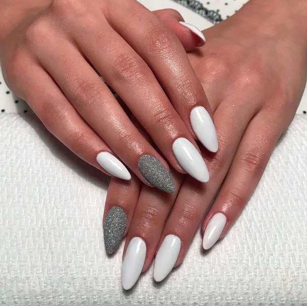 Womens Cool Grey With Glitter Nail Ideas