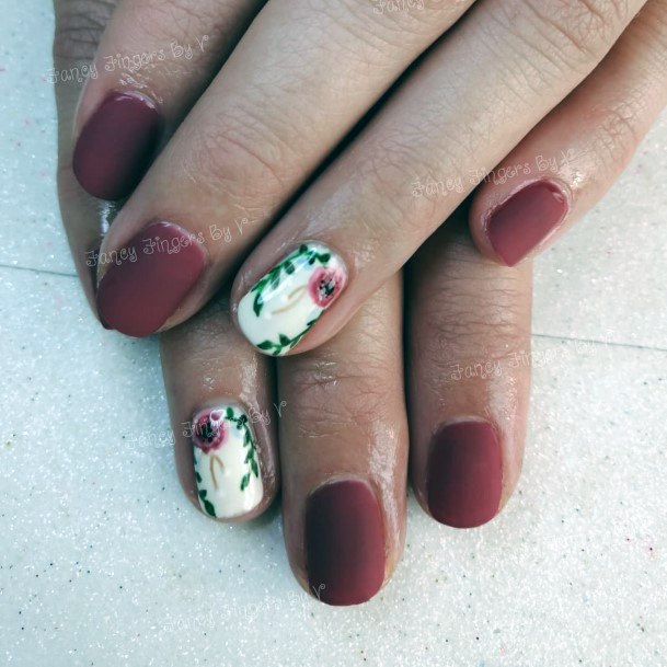 Womens Cool Maroon White Nail Ideas