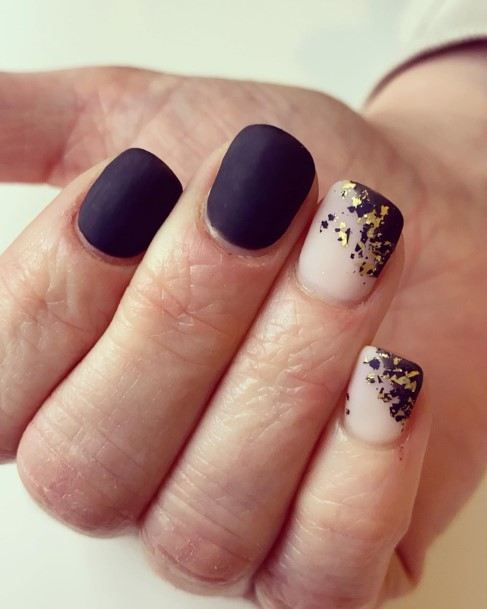 Womens Cool Matte Black And Gold Nail Ideas