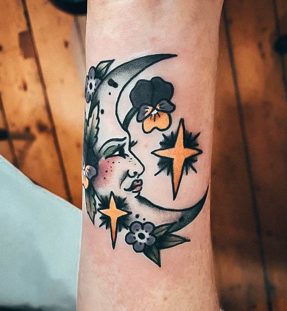 Womens Cool Moon And Stars Tattoo Ideas