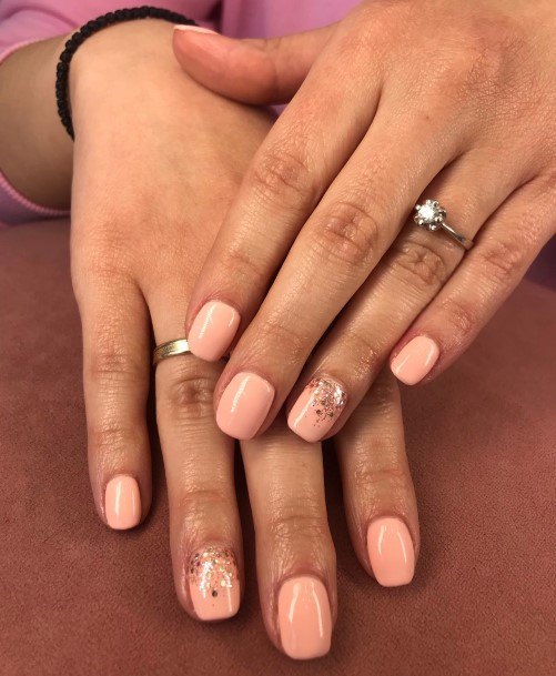 Womens Cool Peach With Glitter Nail Ideas