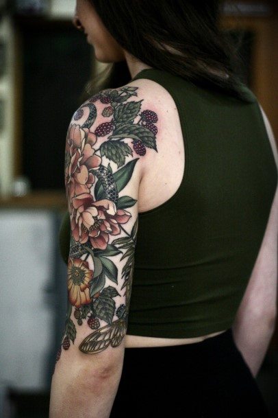 Womens Cool Plush Green And Flower Tattoo Arms