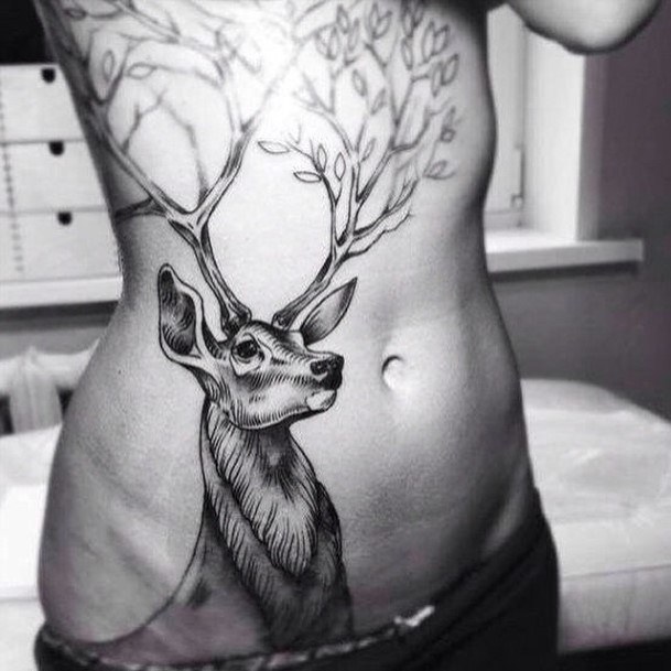 Womens Cool Reindeer Tattoo Hips