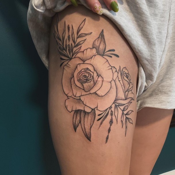 Womens Cool Rose Thigh Tattoo Ideas