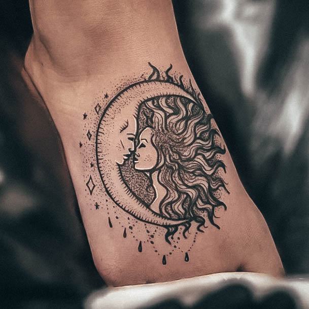 Womens Cool Sun And Moon Tattoo Ideas Foot