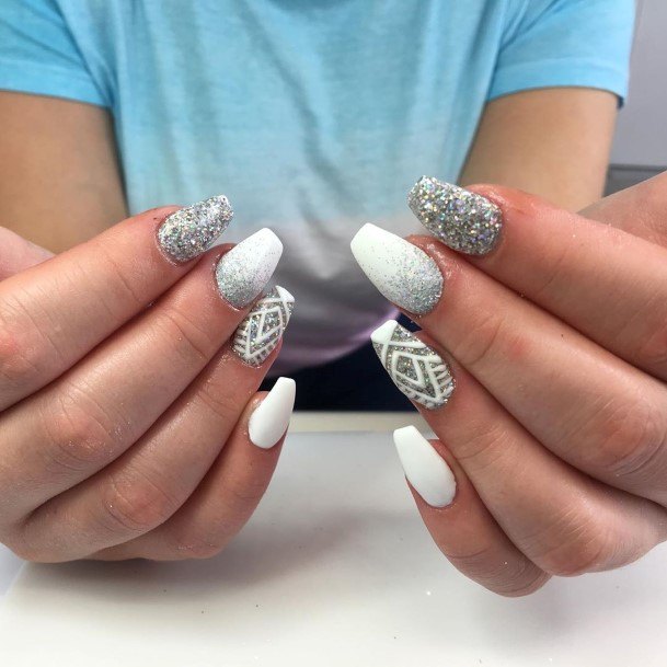 Womens Cool White And Silver Nail Ideas