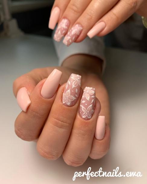 Womens Cool White With Flowers Nail Ideas