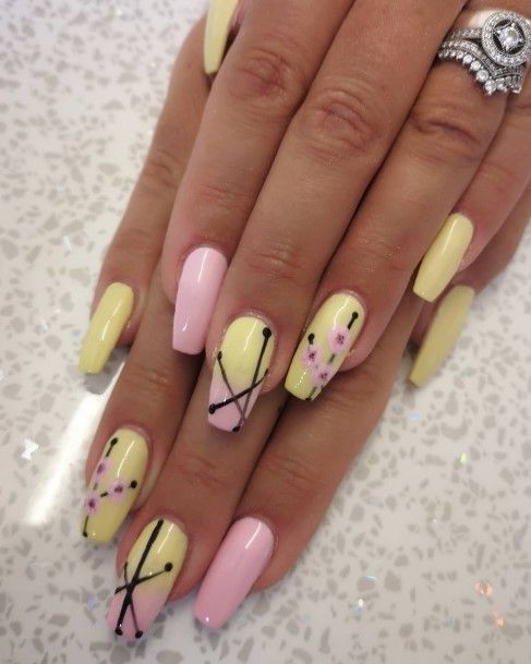 Womens Cool Yellow And Pink Nail Ideas