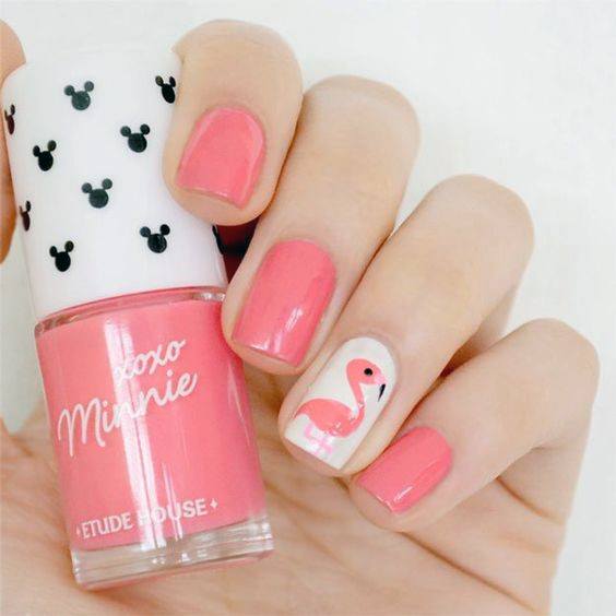 Womens Coral Pink Flamingo Nails