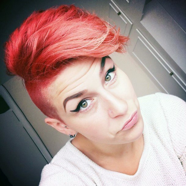 Womens Coral Red Shaved Hairstyles