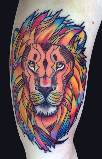 Womens Crayon Colored Lion Tattoo
