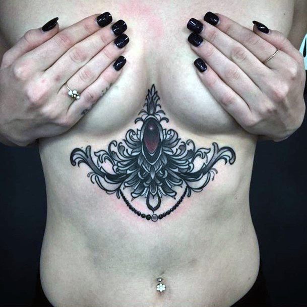 Womens Crowned Art Underboob Tattoo