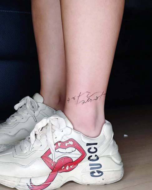 Womens Cursive Writing Ankle Tattoo