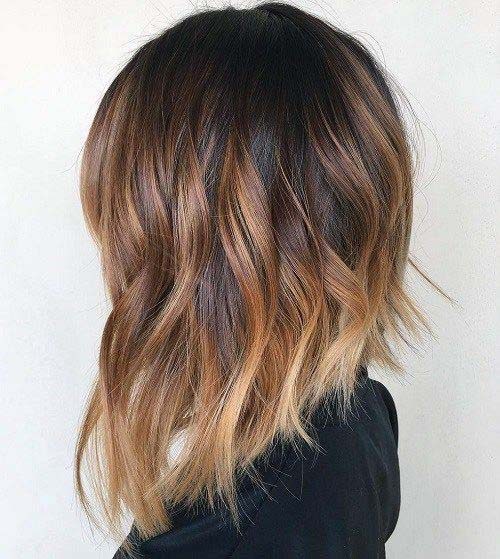 Womens Cute Ombre Lob Short In The Back Longer Towards The Front