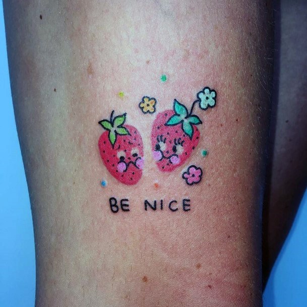 Womens Cute Strawberry Pair Tattoo