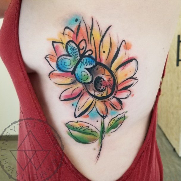 Womens Cute Sunflower Drawing Tattoo Arms