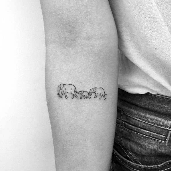 Womens Cute Trio Of Small Elephants Tattoo Inner Elbows