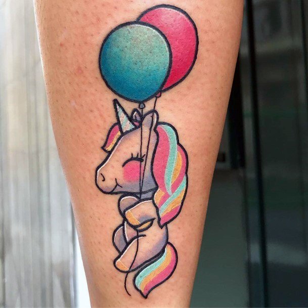 Womens Cute Unicorn With Balloon Tattoo