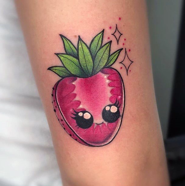 Womens Cute Vertical Slit Strawberry Tattoo