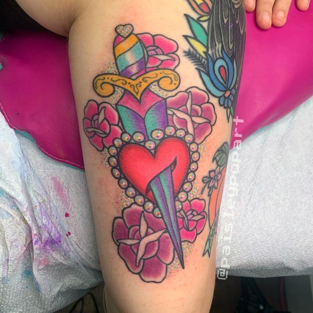 Womens Dagger Heart Girly Tattoo Designs