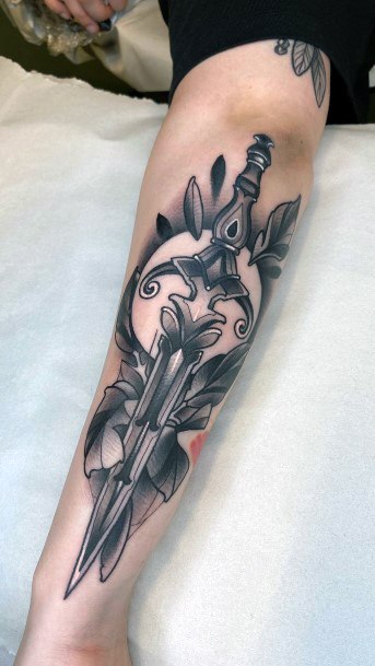 Womens Dagger Rose Girly Tattoo Designs