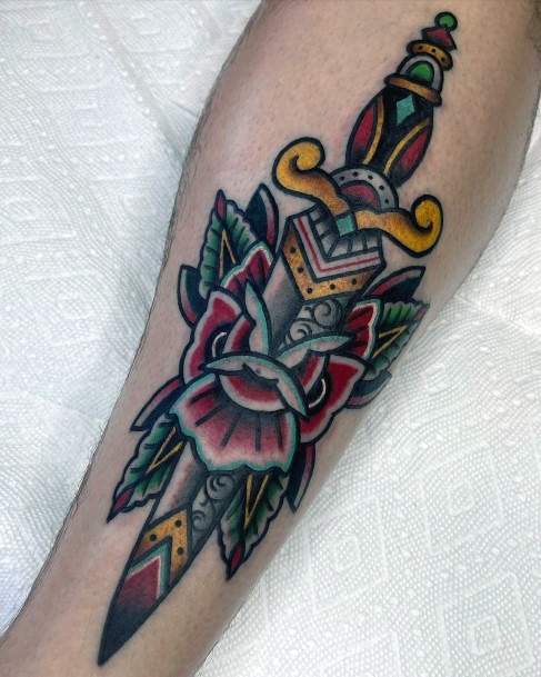 Womens Dagger Rose Good Looking Tattoos