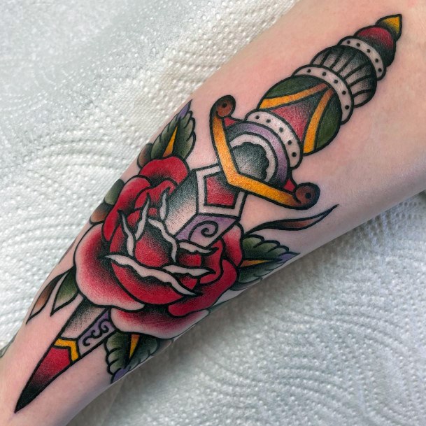 Womens Dagger Rose Super Tattoo Designs