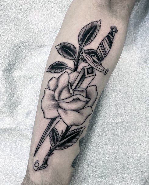 Womens Dagger Rose Tattoo Design Ideas