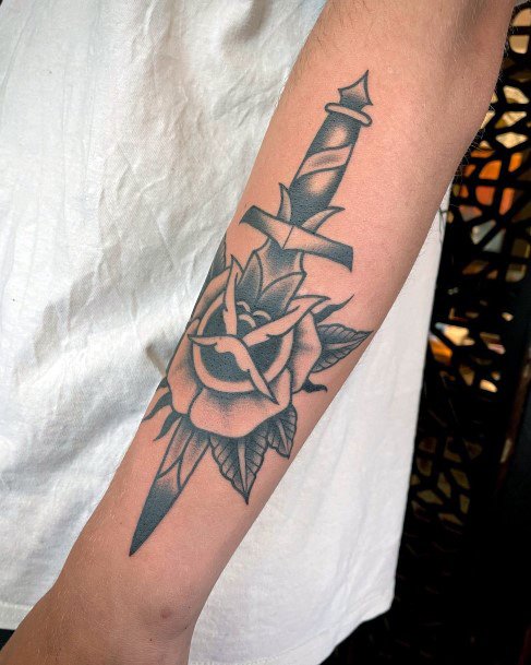 Womens Dagger Rose Tattoo Ideas