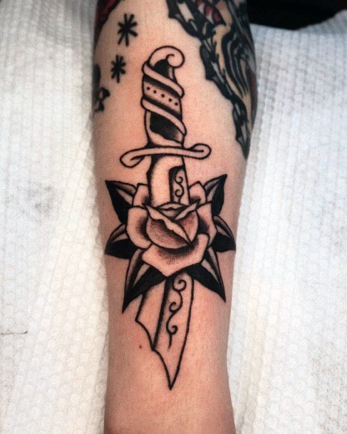 Womens Dagger Rose Tattoos