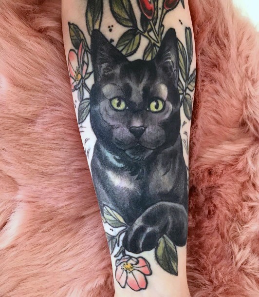 Womens Dark Black Cat Tattoo