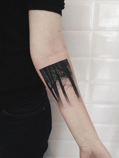 Womens Dark Black Forest Tattoo Forearms